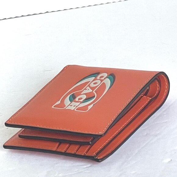 Coach CH084 3 In 1 Wallet Coach Stamp Mens Refined Calf Leather Bright Orange - Picture 9 of 9
